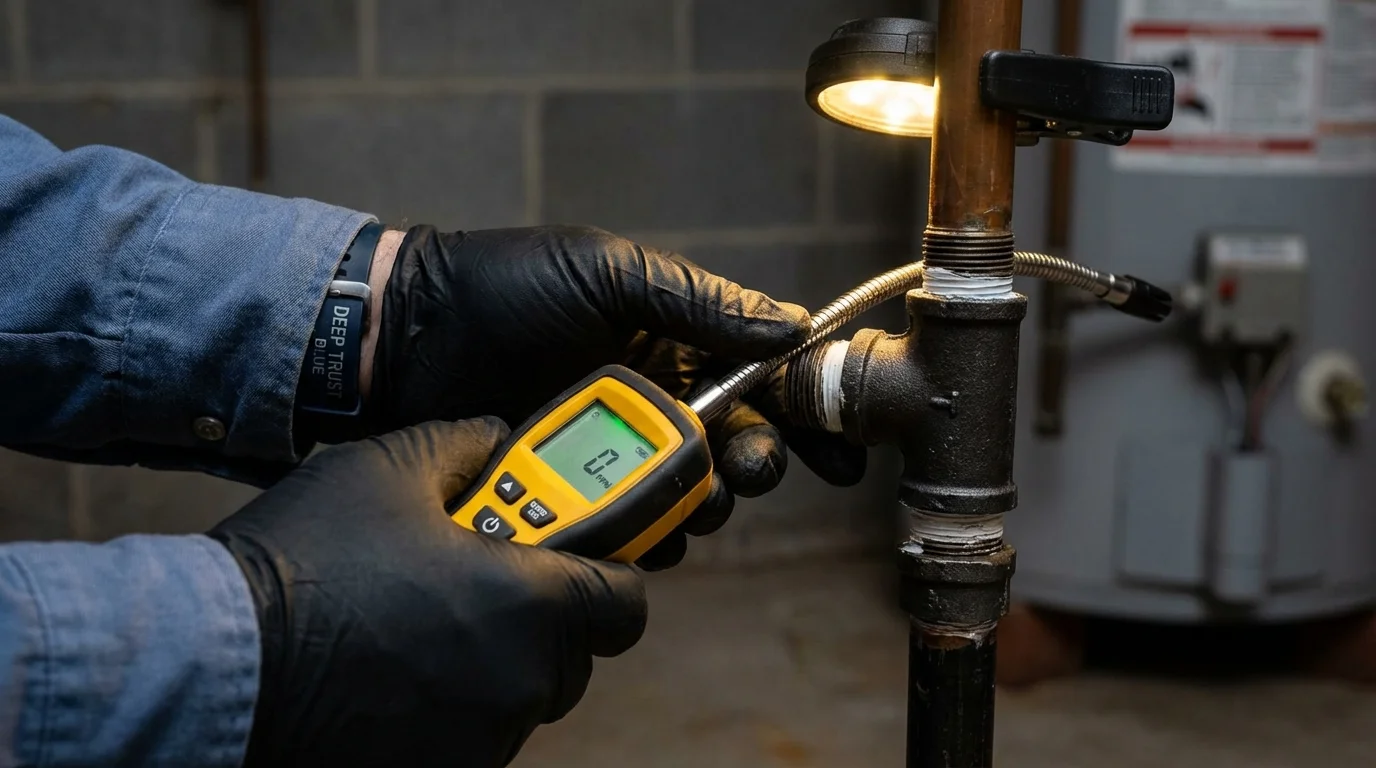 Gas leak detection with electronic sniffer by Johns Plumbing LLC in Chesterton